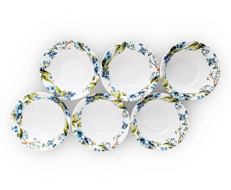 Konvio Kitchen Melamine White Floral Vegetable Bowl Set of 6 Bowls, White Floral Design Unbreakable Vegetable Bowl (4.7 inches, 6 Pieces, 230ml Each) - Image 2