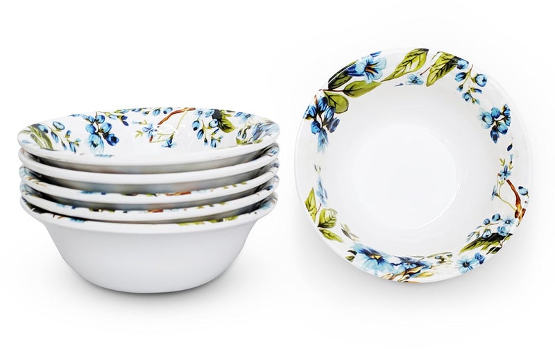 Konvio Kitchen Melamine White Floral Vegetable Bowl Set of 6 Bowls, White Floral Design Unbreakable Vegetable Bowl (4.7 inches, 6 Pieces, 230ml Each) - Image 5