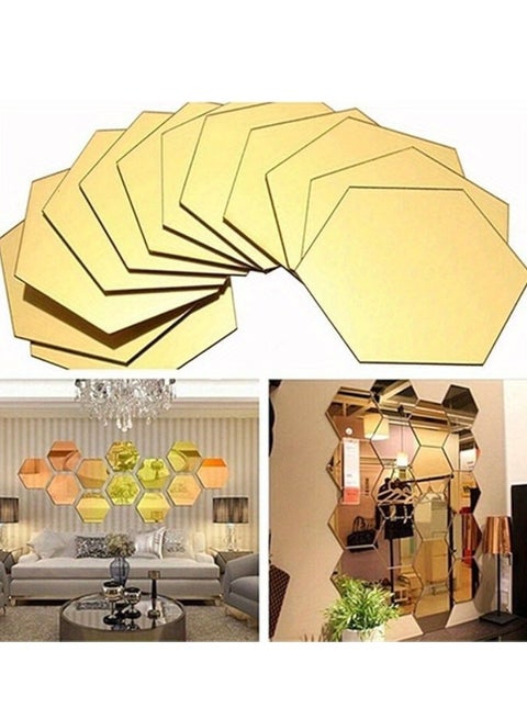 24pcs golden 46x40x23mm Hexagon Mirror Sticker Self Adhesive Mosaic Tiles Wall Sticker Decals DIY Bedroom Living Room Bathroom Home Decor