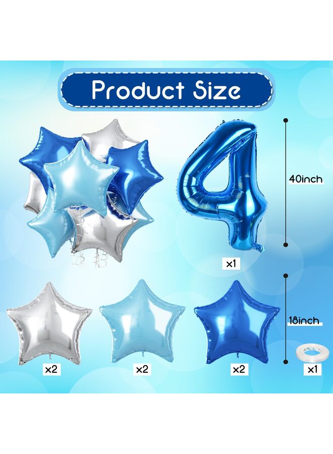 40 Inch Dark Blue Foil Number 4 Balloon with Silver Stars, Metallic Royal Blue Mylar Four Balloon for Helium, Giant Birthday Decor for Boys Girls Party, Graduation Celebration - Image 2