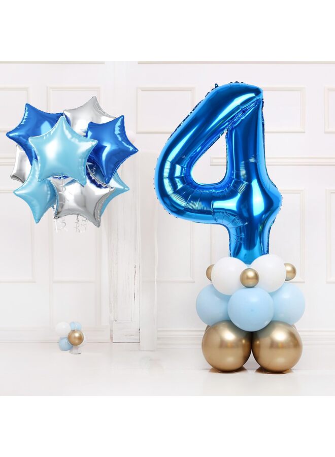 40 Inch Dark Blue Foil Number 4 Balloon with Silver Stars, Metallic Royal Blue Mylar Four Balloon for Helium, Giant Birthday Decor for Boys Girls Party, Graduation Celebration - Image 5