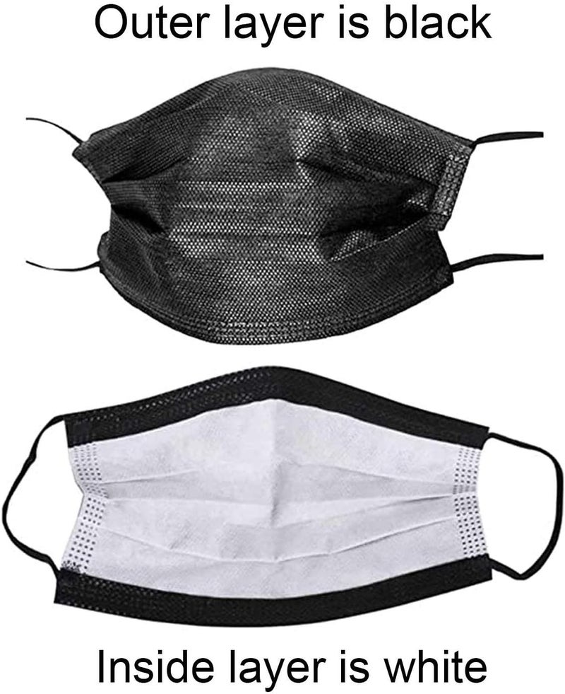 Wecolor 100 Pcs Disposable 3 Ply Earloop Face Masks, Suitable for Home, School, Office and Outdoors (Black) - Image 2