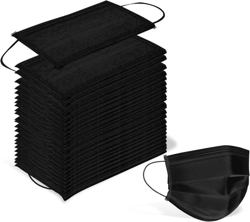 Wecolor 100 Pcs Disposable 3 Ply Earloop Face Masks, Suitable for Home, School, Office and Outdoors (Black) - Image 1