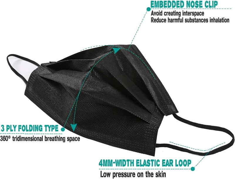 Wecolor 100 Pcs Disposable 3 Ply Earloop Face Masks, Suitable for Home, School, Office and Outdoors (Black) - Image 4