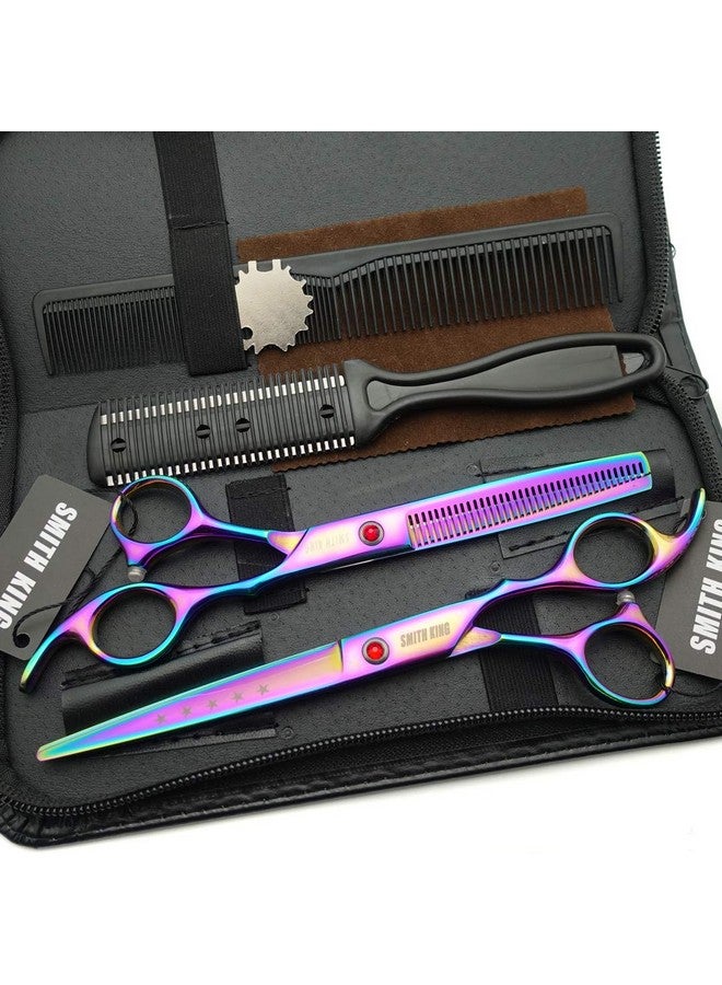 Smithking 7.0 Inches Hair Cutting Scissors Set with Combs Lether Scissors Case,Hair cutting shears Hair Thinning shears For Personal and Professional (Rainbow) - Image 1