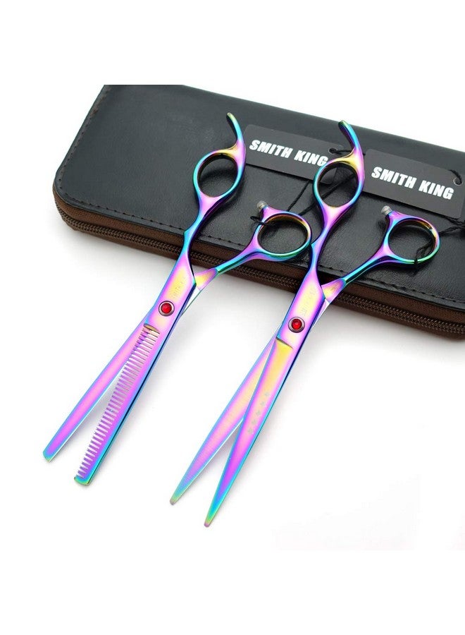 Smithking 7.0 Inches Hair Cutting Scissors Set with Combs Lether Scissors Case,Hair cutting shears Hair Thinning shears For Personal and Professional (Rainbow) - Image 5