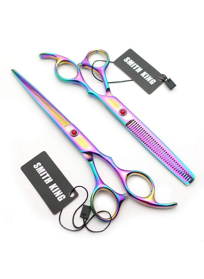 Smithking 7.0 Inches Hair Cutting Scissors Set with Combs Lether Scissors Case,Hair cutting shears Hair Thinning shears For Personal and Professional (Rainbow) - Image 3