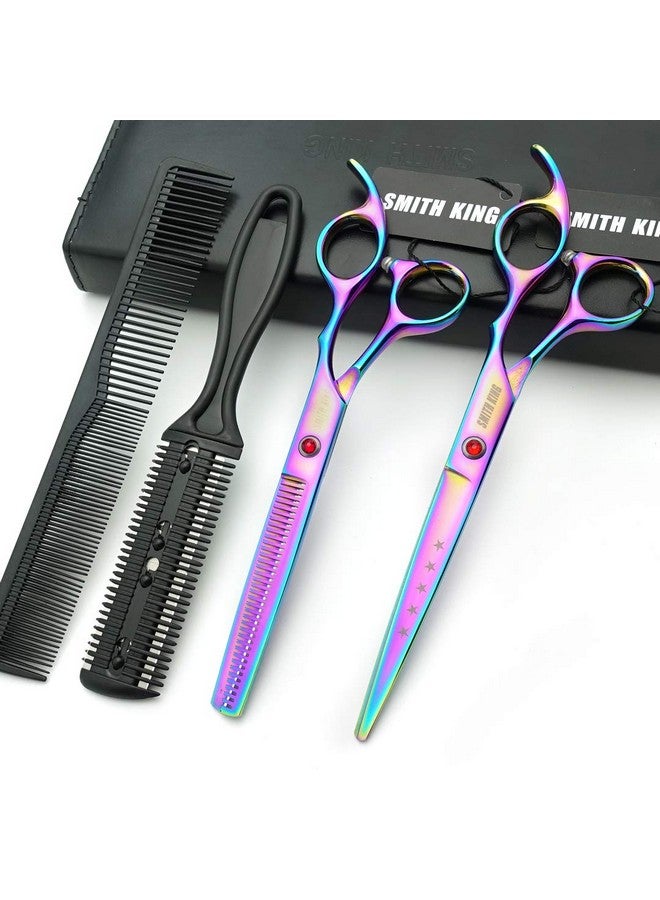 Smithking 7.0 Inches Hair Cutting Scissors Set with Combs Lether Scissors Case,Hair cutting shears Hair Thinning shears For Personal and Professional (Rainbow) - Image 2