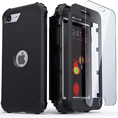 IDweel for iPhone SE 2020 Case with Screen Protector, for iPhone SE 2022 Case,3 in 1 Shock Absorption Slim Fit Heavy Duty Hard PC Cover Soft Silicone Bumper, Full Body Sturdy Cover,Black - Image 1