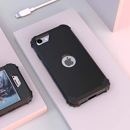 IDweel for iPhone SE 2020 Case with Screen Protector, for iPhone SE 2022 Case,3 in 1 Shock Absorption Slim Fit Heavy Duty Hard PC Cover Soft Silicone Bumper, Full Body Sturdy Cover,Black - Image 3