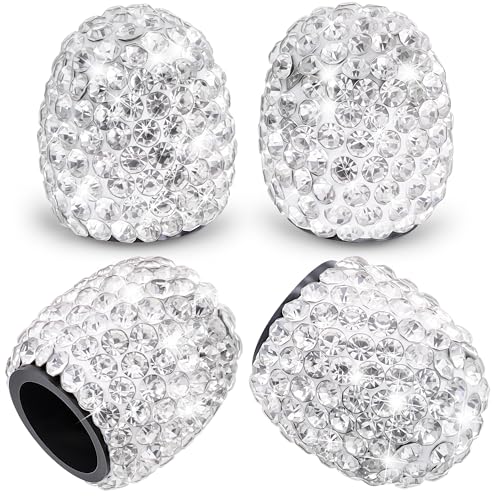 MEAJOO 4PCS Bling Crystal Diamond Tire Stem Valve Caps Dustproof Car Wheel Tire Valve Caps Universal Tire Valve Stem Covers for Cars SUV Trucks Bikes Motorcycles Bicycles White - Image 1