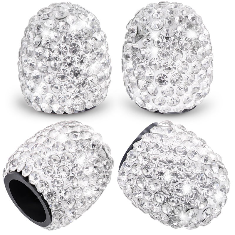 MEAJOO 4PCS Bling Crystal Diamond Tire Stem Valve Caps Dustproof Car Wheel Tire Valve Caps Universal Tire Valve Stem Covers for Cars SUV Trucks Bikes Motorcycles Bicycles White - Image 3