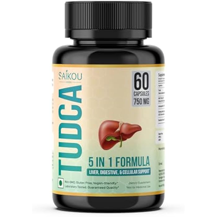SAIKOU HERBS TUDCA (Tauroursodeoxycholic Acid) 750mg - 5 in 1 with Milk Thistle, Ashwagandha, Dandelion and Ginseng - 60 Servings - Image 1
