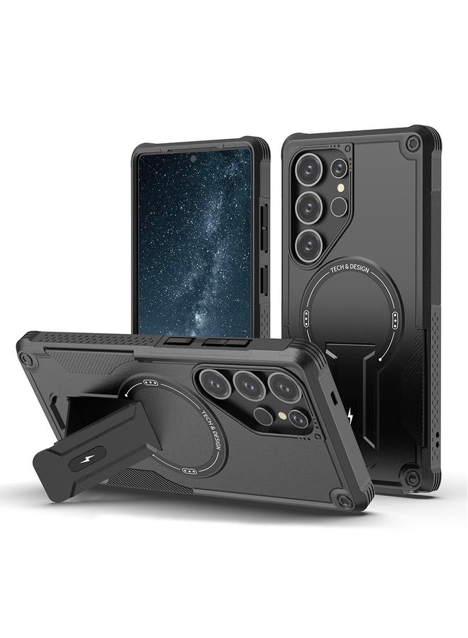 S-TOP Case For Samsung Galaxy S25 Ultra 5G Armor MagSafe Holder PC Hybrid TPU Phone Case