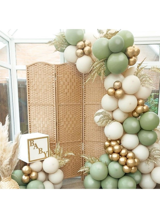 RUBFAC 65 Pcs 12 Inches Sage Green Gold Confetti Balloons Kit, Green Gold Sand White Party Balloons With Ribbons For Tiana Birthday, Wedding, Baby Shower, Graduation, Eucalyptus Party Decorations - Image 5