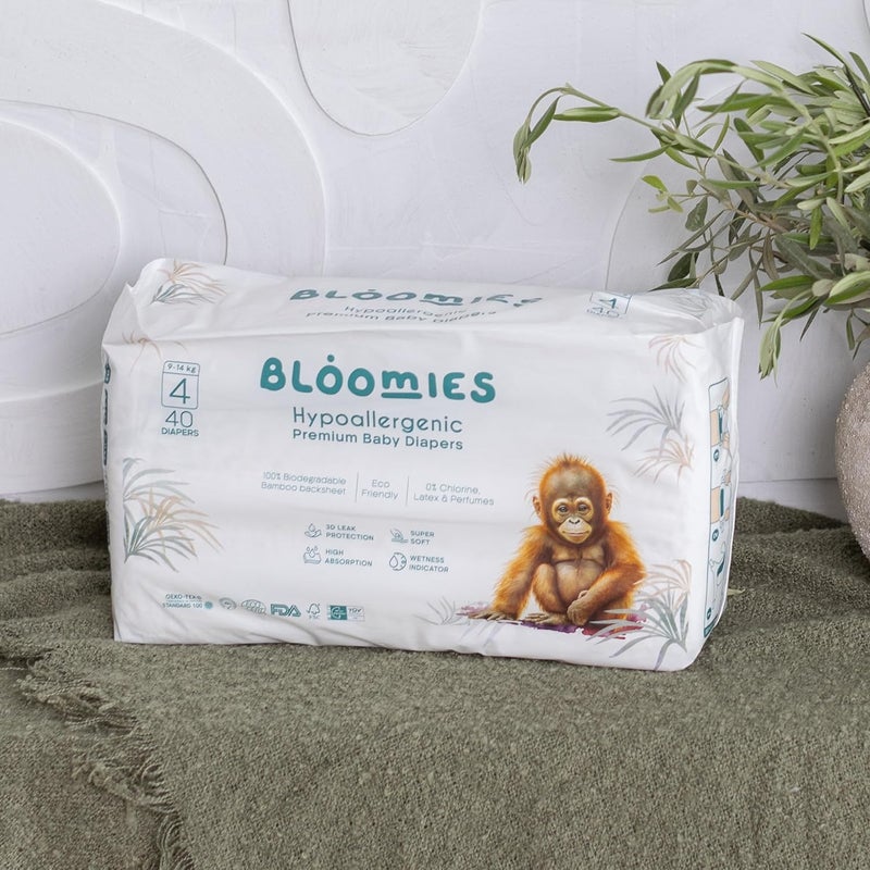 Bloomies Premium Baby Diapers Size 2,3,4, Counts 22,40,66,120, Wetness Indicator Eco-friendly and Hypoallergenic Ultra-soft Nappy Diaper Skin Friendly, Leakage Protection,100% Organic Natural Bamboo - Image 5