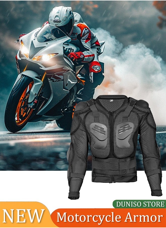 DUNISO - Motorbike Protective Jacket,Motorcycle Full Body Armor Protector Jacket with Chest Back Protection, Motocross Body Guard Vest Skiing Riding Skating Anti-Fall Vest Protective Gear,Mountain Bike Off-Road Racing MTB Chest Protector,Black,L - Image 1