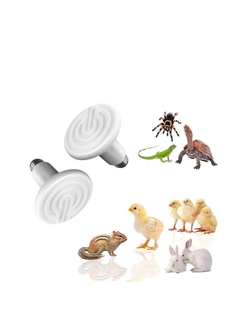 Excefore Reptile Heat Lamp 2PCS Ceramic Heat Heat Lamp Bulb No Light Emitting Brooder Coop Heater for Pet Coop Lizard Turtle Snake Aquarium Amphibian Pet Incubating Chicken 24hr Heat Source 100W  - Image 1