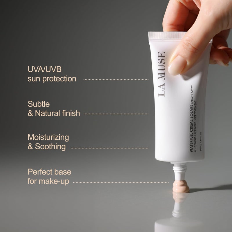 LA MUSE Waterfull CrÃ¨me Solare 1.69 fl oz - Natural Tone-Up & Hydrating Glow | Non-Greasy Formula for All Skin Tones | Moisturizes, and Protects Skin with a Dewy, Radiant Finish for a Fresh Look - Image 3
