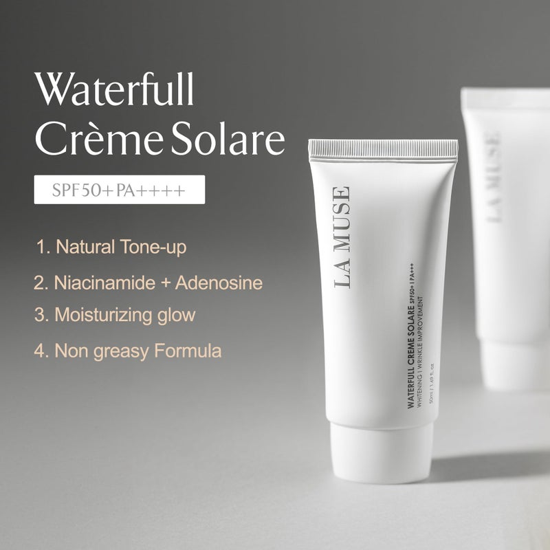 LA MUSE Waterfull CrÃ¨me Solare 1.69 fl oz - Natural Tone-Up & Hydrating Glow | Non-Greasy Formula for All Skin Tones | Moisturizes, and Protects Skin with a Dewy, Radiant Finish for a Fresh Look - Image 2