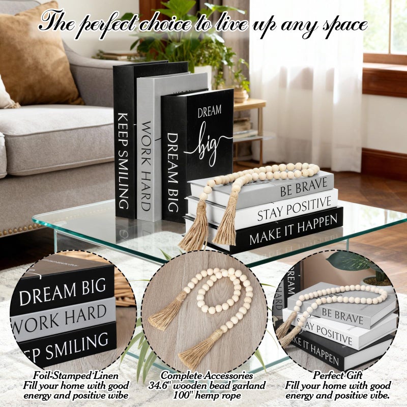 Menkxi 6 Aesthetic Decorative Books Set with Tassel Wood Bead Motivational Table Decor Faux Books with Inspirational Design for Home Coffee Table Decor Modern Decoration Photo Storage Box(Brave) - Image 3