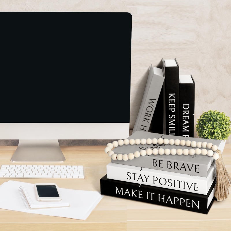 Menkxi 6 Aesthetic Decorative Books Set with Tassel Wood Bead Motivational Table Decor Faux Books with Inspirational Design for Home Coffee Table Decor Modern Decoration Photo Storage Box(Brave) - Image 2