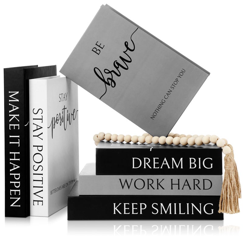Menkxi 6 Aesthetic Decorative Books Set with Tassel Wood Bead Motivational Table Decor Faux Books with Inspirational Design for Home Coffee Table Decor Modern Decoration Photo Storage Box(Brave) - Image 1