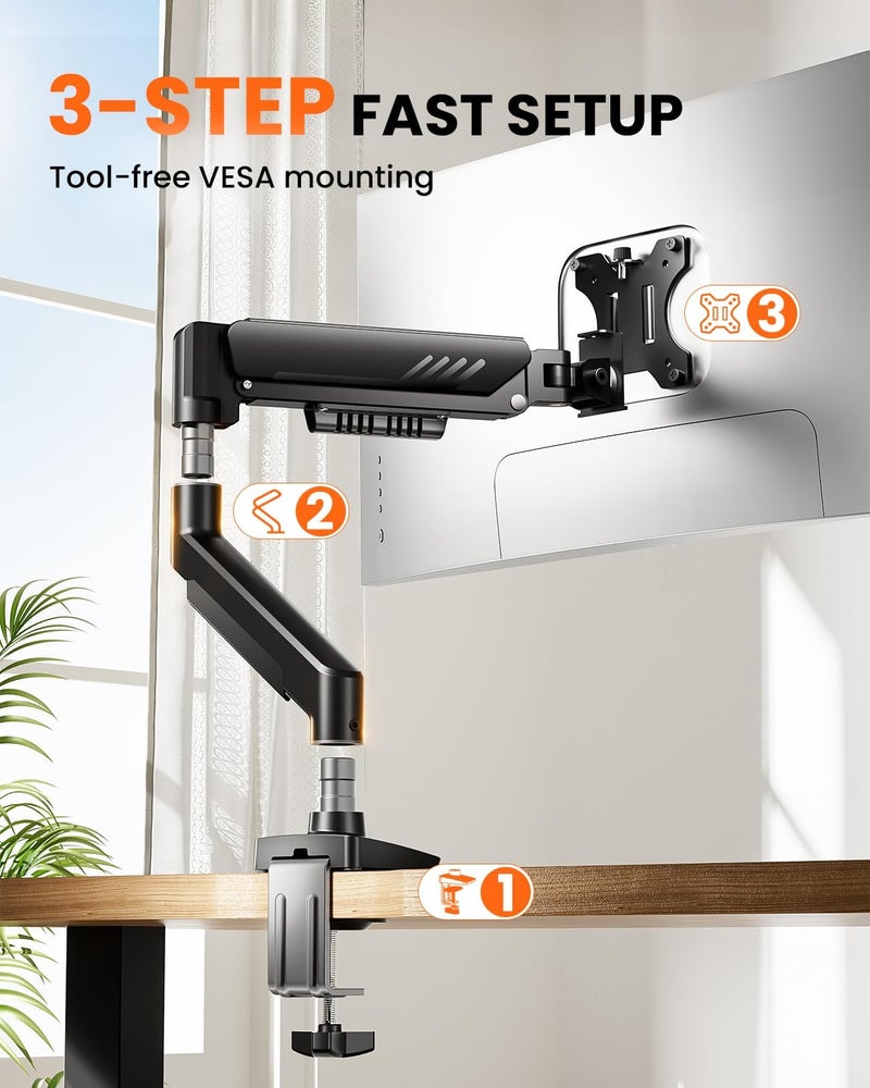 ErGear Single Monitor Arm, Fully Adjustable Monitor Mount for 13â€“34 Inch Screens, Fast Install Computer Monitor Stand with Tool-Free VESA Mount, Cable Management, Holds 19.8 lbs, Max VESA 100x100mm - Image 5