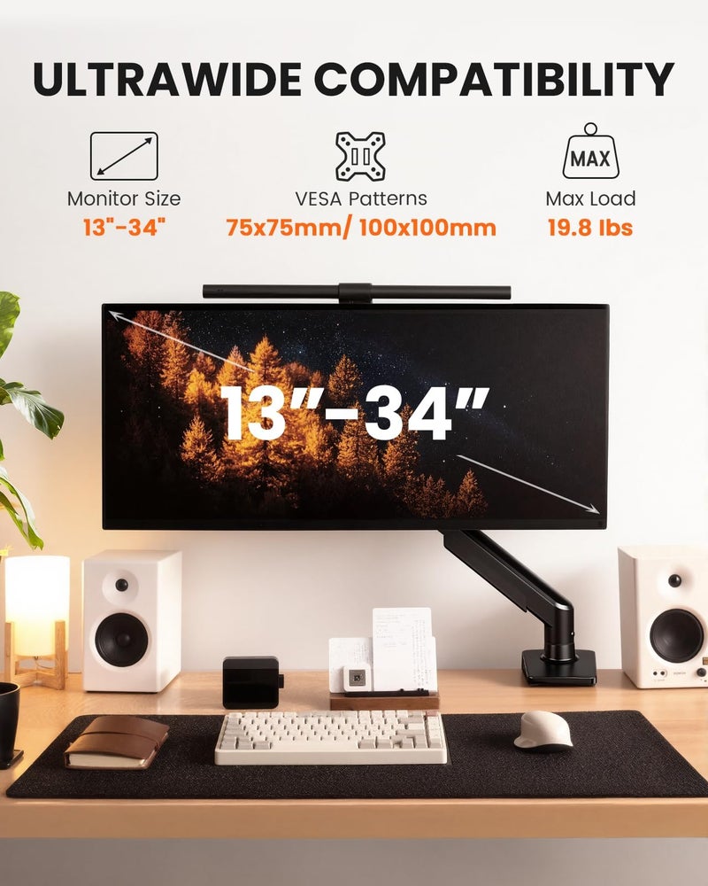 ErGear Single Monitor Arm, Fully Adjustable Monitor Mount for 13â€“34 Inch Screens, Fast Install Computer Monitor Stand with Tool-Free VESA Mount, Cable Management, Holds 19.8 lbs, Max VESA 100x100mm - Image 2