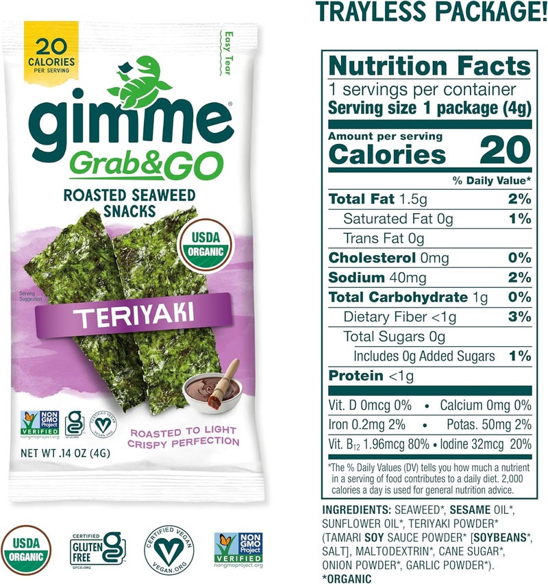 gimMe Grab & Go Organic Roasted Seaweed Snacks - Teriyaki - Image 2