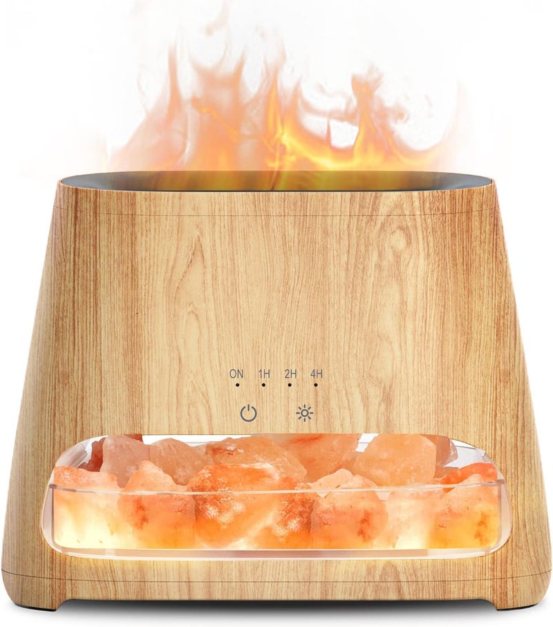 salking SALKING 2-in-1 Ultrasonic Essential Oil Diffuser & Himalayan Salt Lamp, Aromatherapy Diffuser Cool Mist Humidifier with Auto Off Function, 100% Pure Himalayan Pink Salt Rock, 150ml (Wooden Grain) 