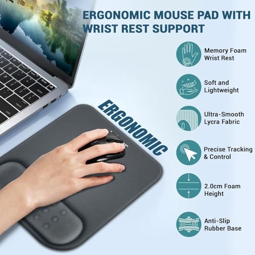 Tukzer Gel Mouse Pad Wrist Rest Memory-Foam Ergonomic Mousepad| Cushion Wrist Support & Pain Relief| Suitable for Gaming, Computer, Laptop, Home & Office Non-Slip Rubber Base (Grey) - Image 2