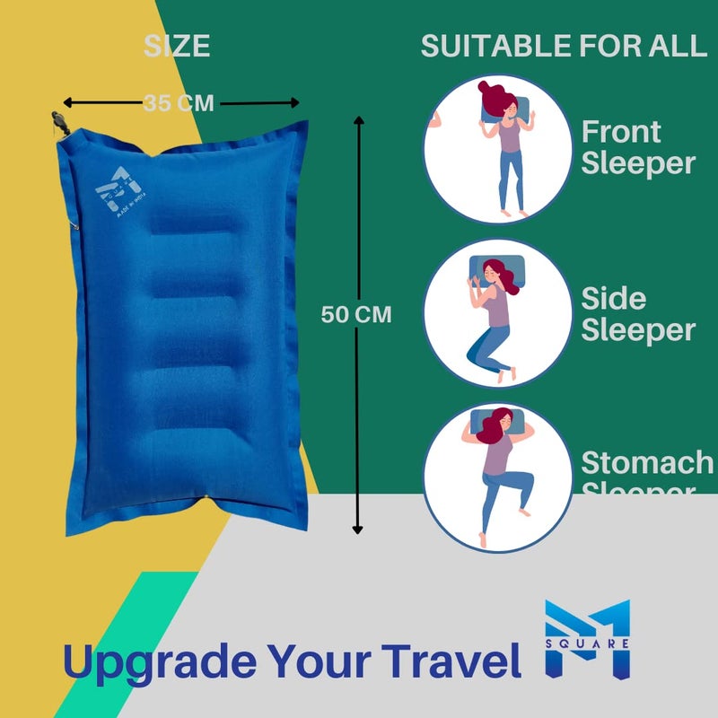 PM SQUARE Cotton Blend Inflatable Soft Portable Air Travel Pillow Pack of 2 With An Air Pump And Headrest Accessory Multicolor - Image 3