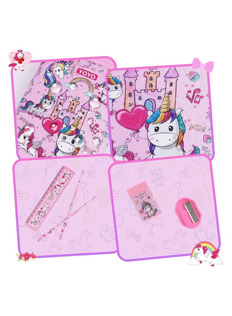 SYOSI Unicorn Stationery Set Include 2 Pcs Pencil Case Rulers Eraser Sharpener and Coin Purse for Girls Boys - Image 5