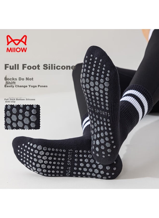 MIIOW Yoga Socks Women's Mid-calf Summer Thin Long Tube Professional Anti-slip With Shark Pants Sports Fitness Black Floor Socks - Image 3