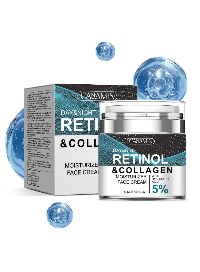 CANAMIN Face Moisturizer Retinol Cream, Anti Aging Neck Firming Cream, Collagen Day & Night Face Cream with Hyaluronic Acid for Women & Men, 1.85 Fl Oz - Image 1