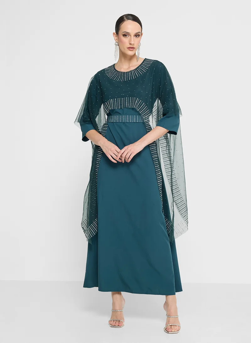 Khizana Embellished Dress With Cape Trail