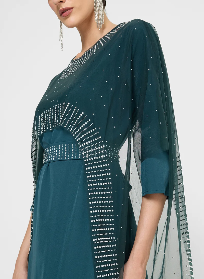 Khizana Embellished Dress With Cape Trail