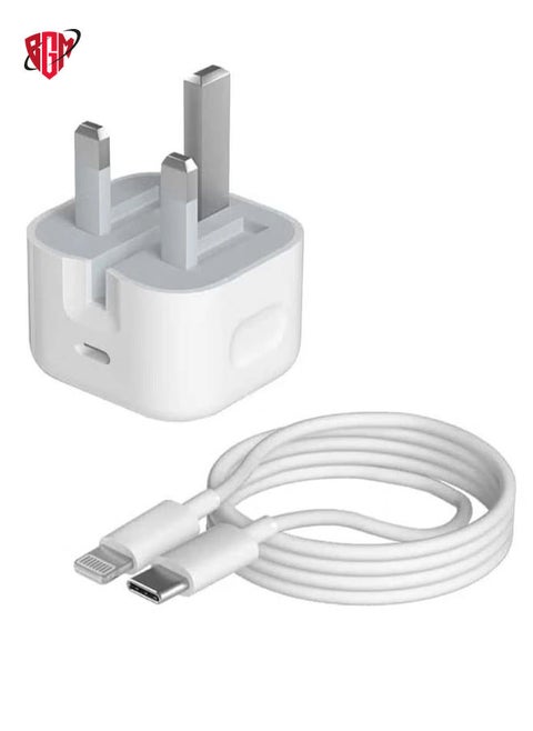 USB C Power Adapter With USB C To Lighting Cable USB C Plug Charger 20W PD Power Adapter For iPhone 13 / Pro / Promax Wall Adapter UK Plug Fast Charging USB-C Charger iPhone Charger Fast Charging