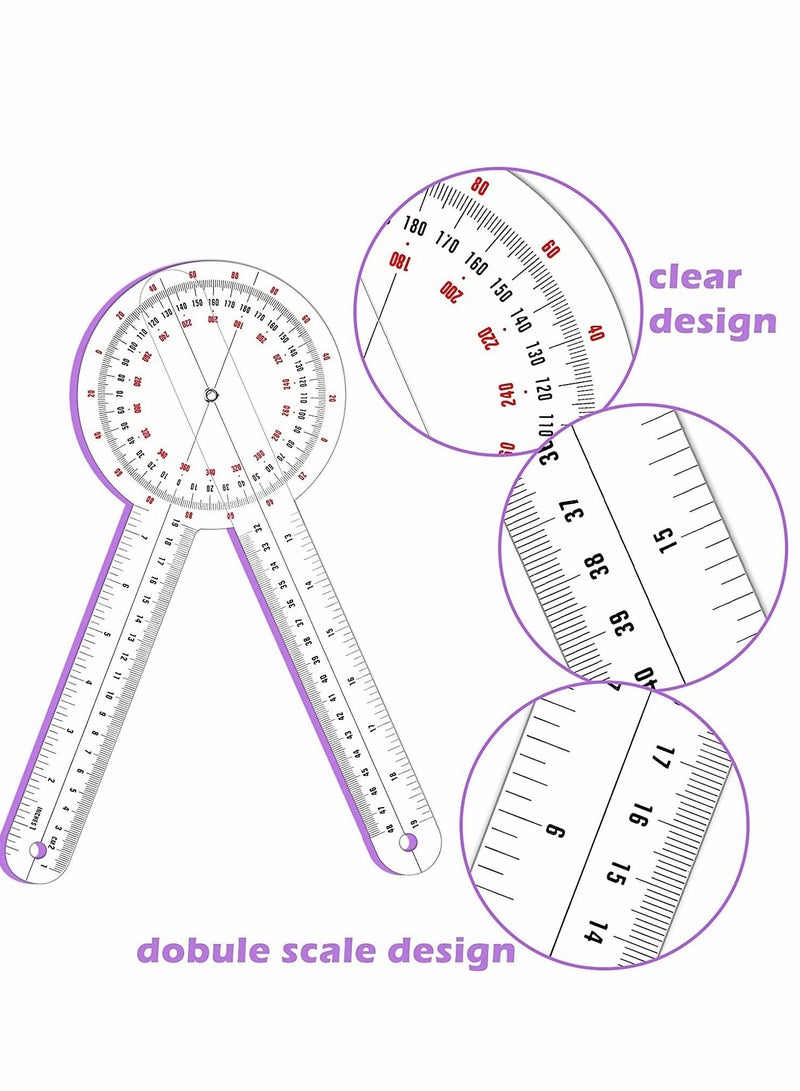 Excefore 12 Inch Goniometer Transparent Orthopedic Angle Ruler Plastic 360 Degree for Body Measuring Tape Protractor (2 pcs) - Image 5