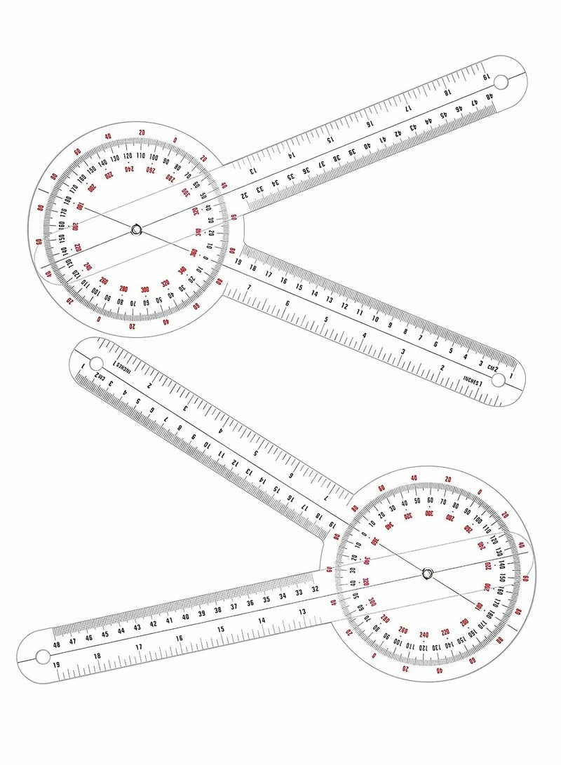 Excefore 12 Inch Goniometer Transparent Orthopedic Angle Ruler Plastic 360 Degree for Body Measuring Tape Protractor (2 pcs) - Image 1