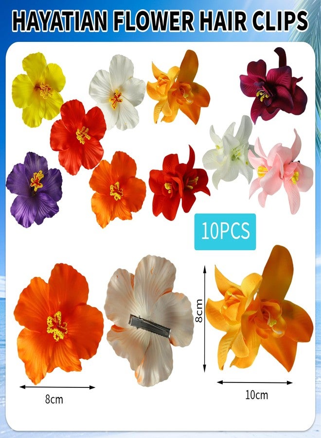 panthra 10 Pcs Flower Hair Clips, Flower Hair Accessories, 3.5 Inch Bridal Bobby Pins Headwear, for Vacation Party Beach Seaside(Double Flowers and Hibiscus) - Image 3