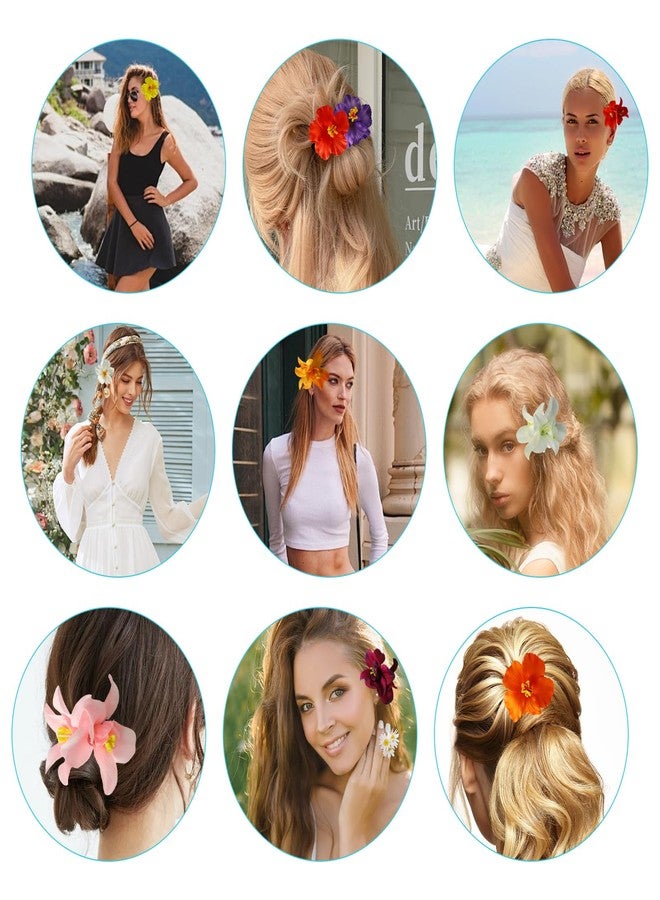 panthra 10 Pcs Flower Hair Clips, Flower Hair Accessories, 3.5 Inch Bridal Bobby Pins Headwear, for Vacation Party Beach Seaside(Double Flowers and Hibiscus) - Image 2