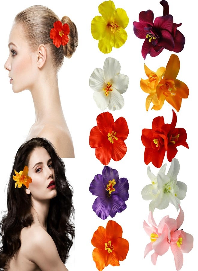 panthra 10 Pcs Flower Hair Clips, Flower Hair Accessories, 3.5 Inch Bridal Bobby Pins Headwear, for Vacation Party Beach Seaside(Double Flowers and Hibiscus) - Image 1