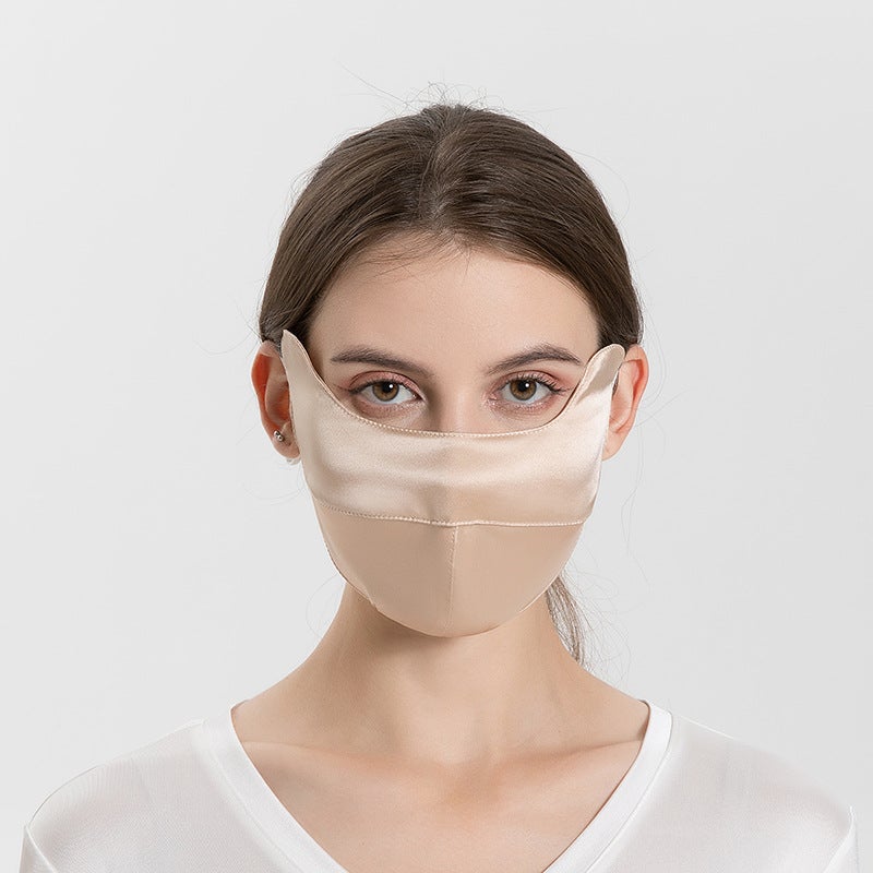 2024 Mulberry Silk Spring Summer Breathable 3D Face Mask Adjustable Earloops for Women Champagne Champagne