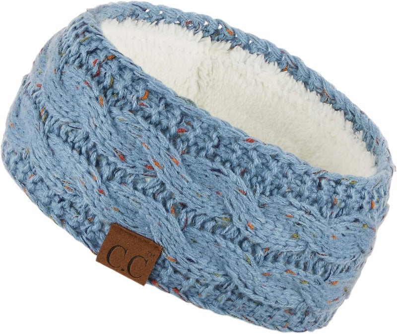 Cc Winter Fuzzy Fleece Lined Thick Knitted Diagonal Stripes Criss-Cross Pattern Headband Headwrap (HW-2060) - Image 1