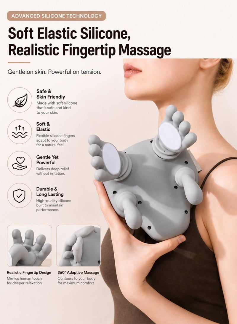 DBLEW Massager Neck and Shoulder Massager Deep Kneading With Dual Heat Cordless Rechargeable Soft Silicone Heads For Back Arms Legs and Calves Relaxation - Grey - Image 3