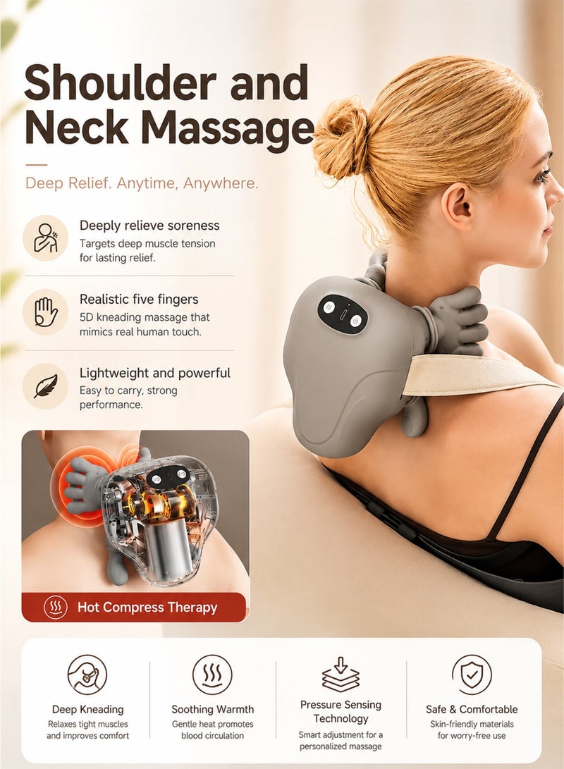 DBLEW Massager Neck and Shoulder Massager Deep Kneading With Dual Heat Cordless Rechargeable Soft Silicone Heads For Back Arms Legs and Calves Relaxation - Grey - Image 2