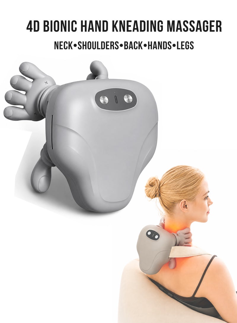 DBLEW Massager Neck and Shoulder Massager Deep Kneading With Dual Heat Cordless Rechargeable Soft Silicone Heads For Back Arms Legs and Calves Relaxation - Grey - Image 1