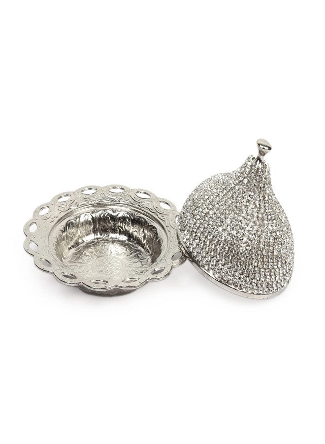 Alisveristime Coated Handmade Brass Sugar Chocolate Candy Bowl Serving Dish with Lid (Crystal) (Silver) - Image 3